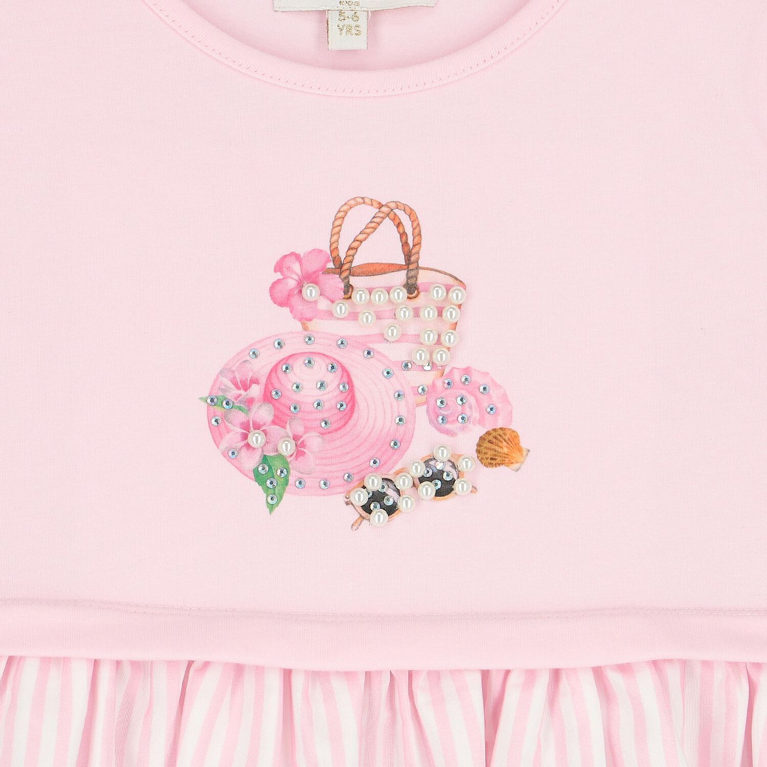 Girls Pink & White Striped Dress, 1, hi-res