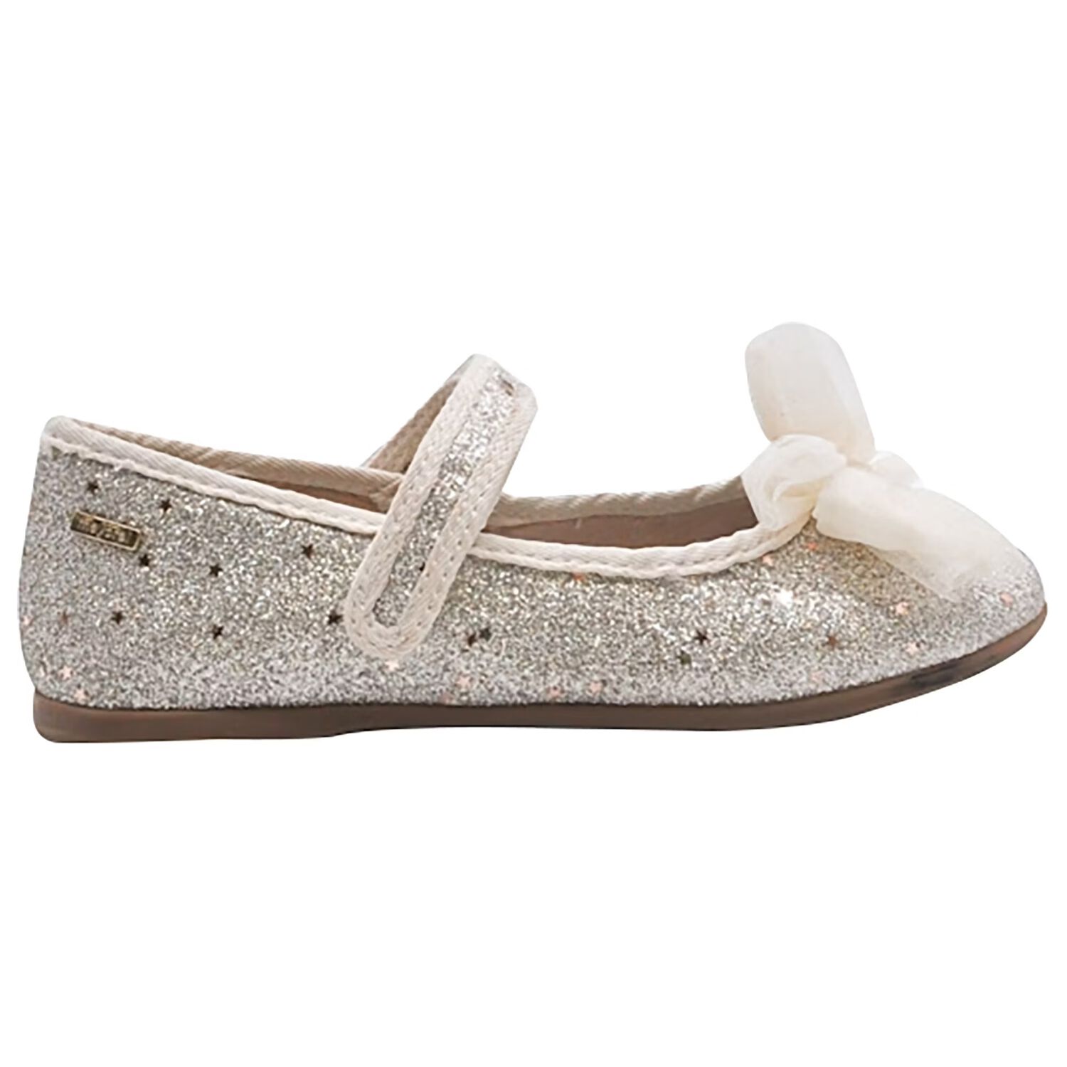 Girls Silver Bow Glitter Shoes, 4, hi-res image number null
