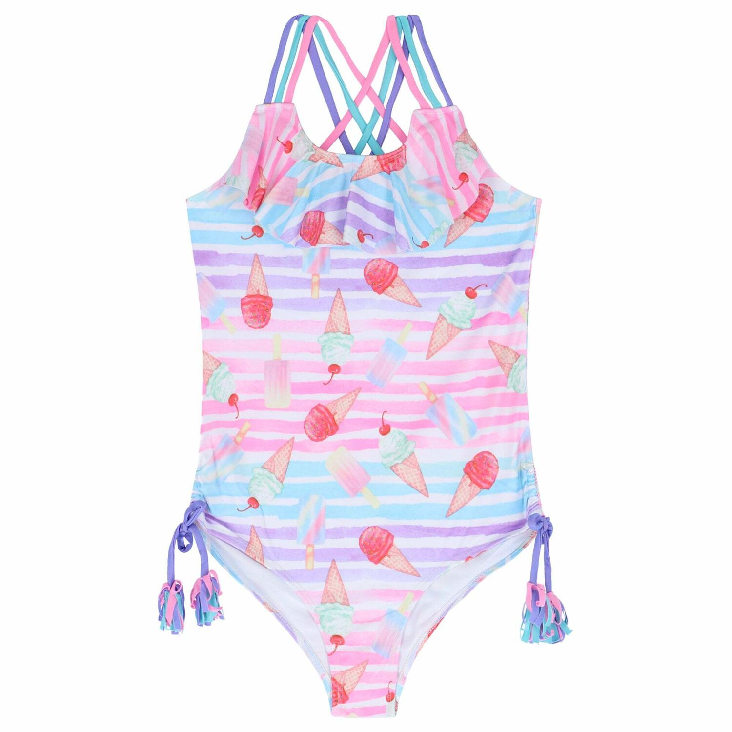 Girls Pink Printed Swimsuit, 1, hi-res