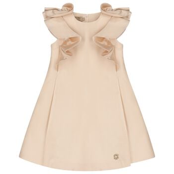 Girls Beige Satin Ruffle Dress