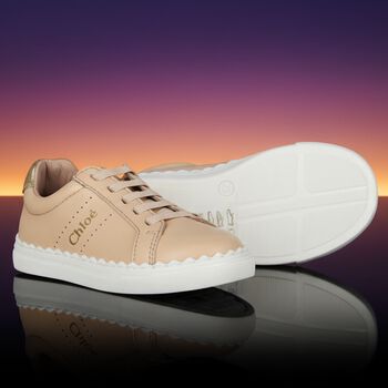 Girls Beige Logo Trainers