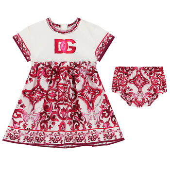 Younger Girls Pink & Ivory Majolica Dress Set