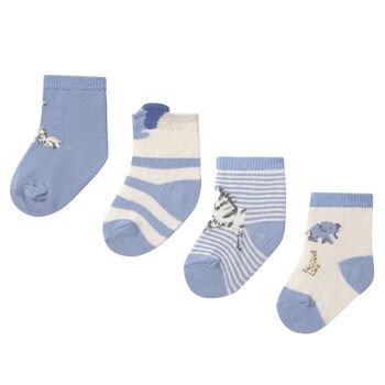Baby Boys Blue & Ivory Socks (4 Pack)