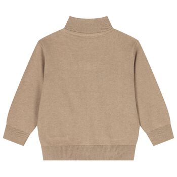 Younger Boys Beige Knitted Zip Up Top