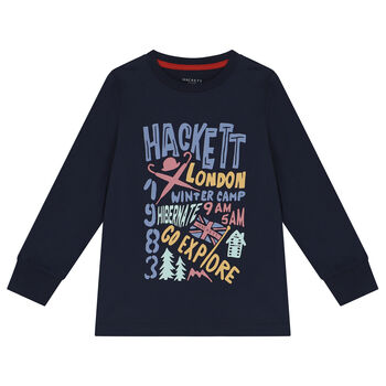 Boys Navy Blue Logo Long Sleeve Top