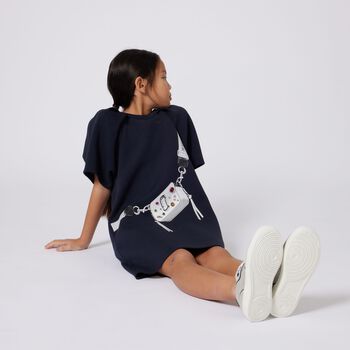 Girls Navy Blue Logo Bag Dress