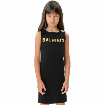 Girls Black & Gold Logo Dress