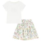 طقم تنورة بطبهة الزهور باللون الأبيض للبنات, 1, hi-res