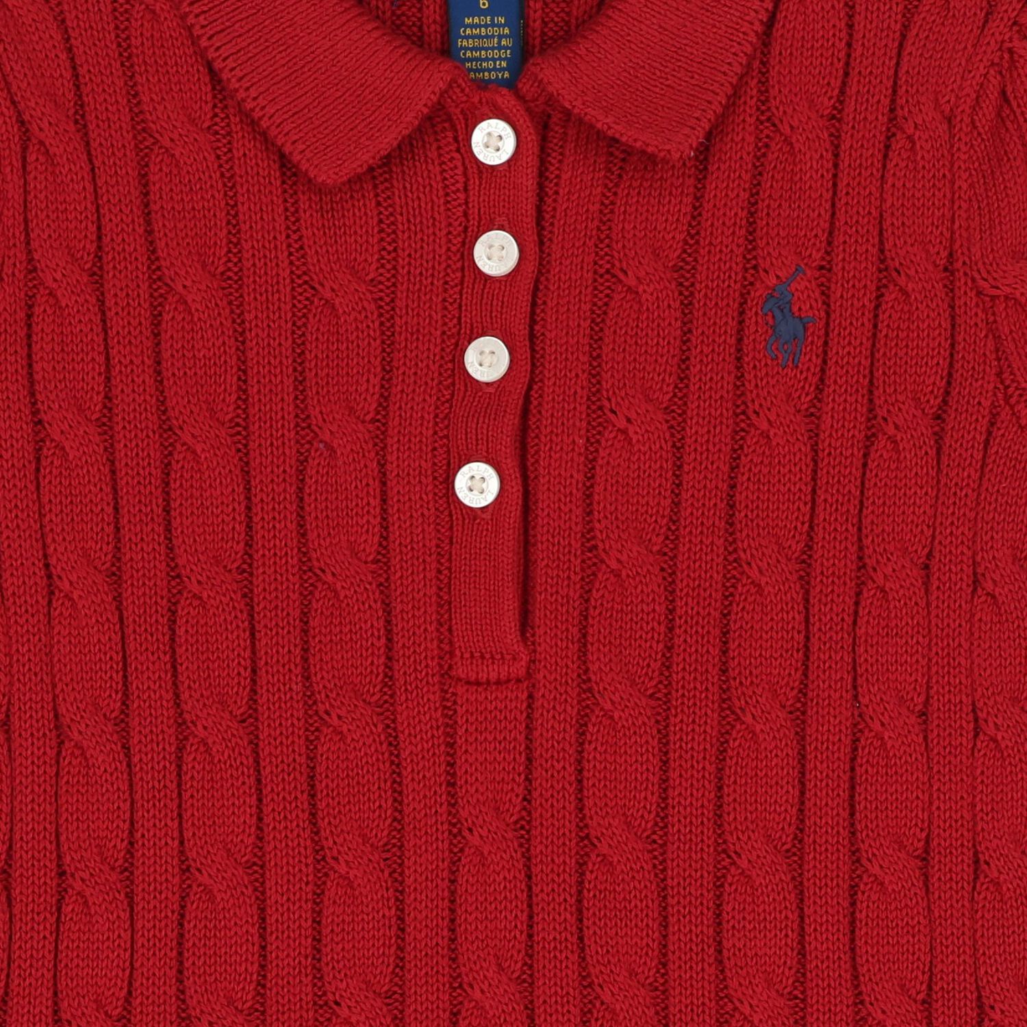 Girls Red Cable Knit Polo Dress, 1, hi-res