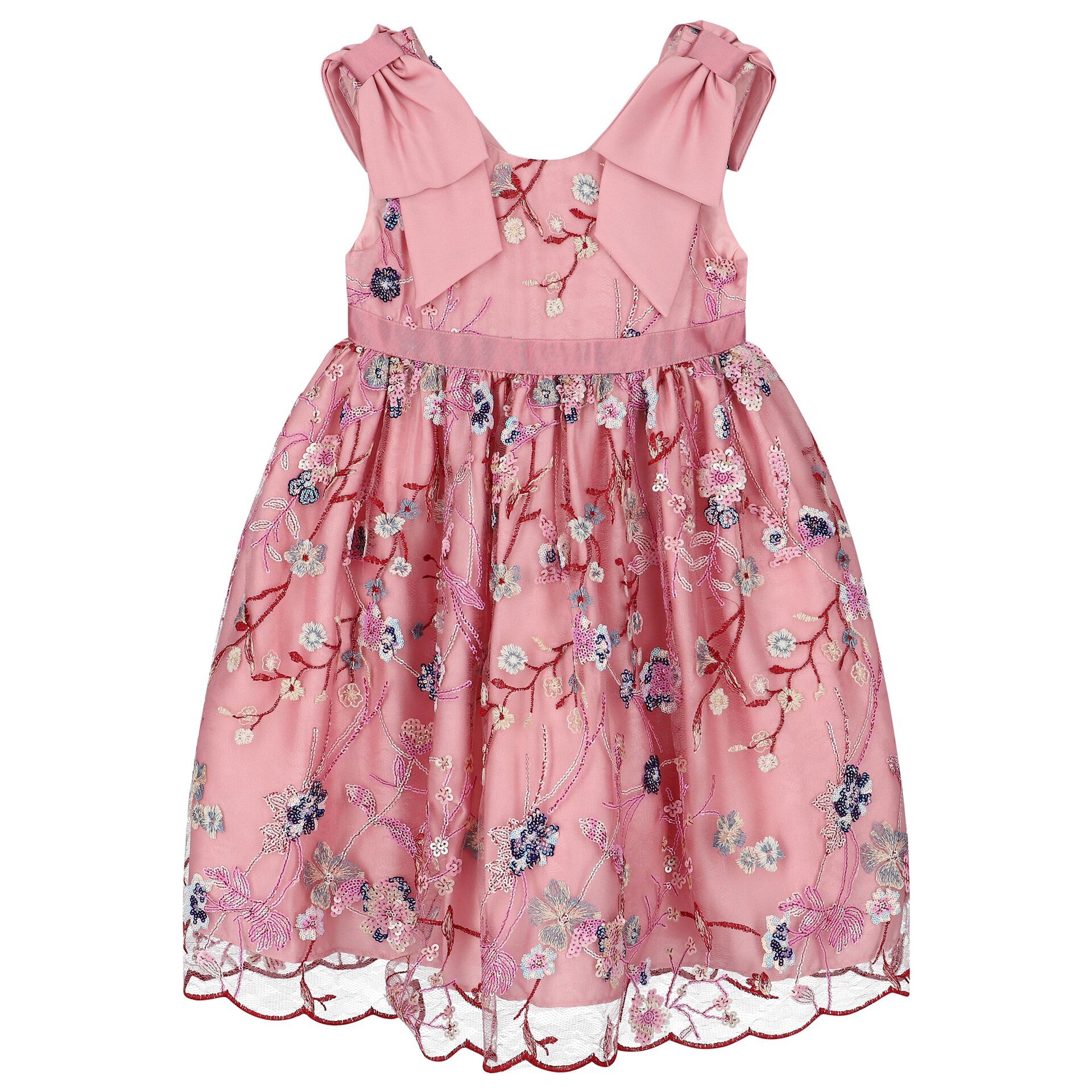 Patachou Girls Pink Floral Embroidered Dress | Junior Couture