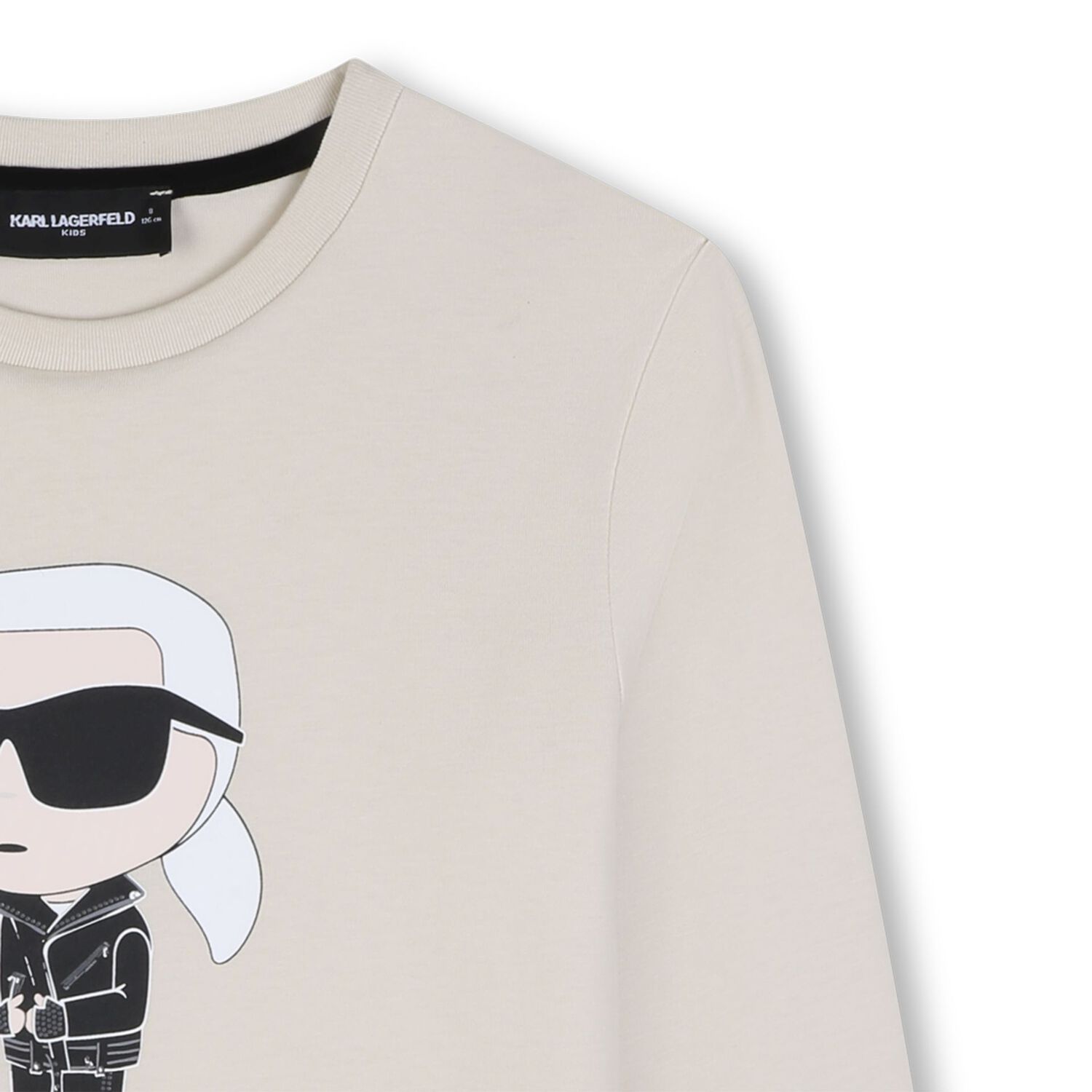 Boys Beige Ikonik Karl Long Sleeve Top , 2, hi-res
