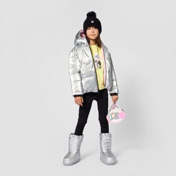 Girls Silver & Pink Reversible Puffer Jacket