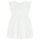 Girls White Teddy Bear & Flowers Dress, 1, hi-res