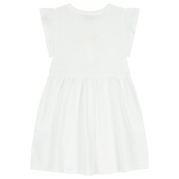 Girls White Teddy Bear & Flowers Dress