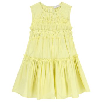 Girls Yellow Poplin Ruffle Dress