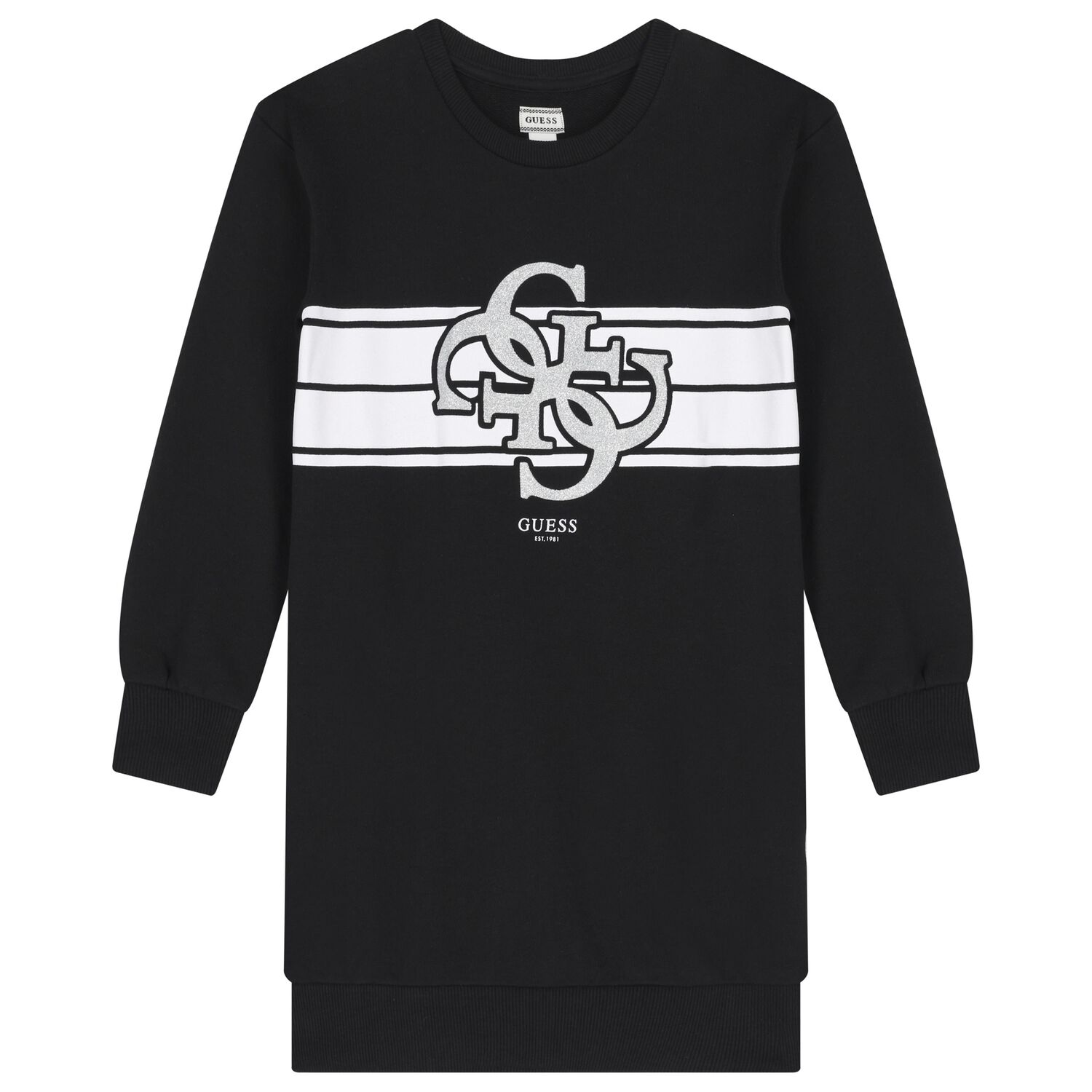 Girls Black Logo Sweatshirt Dress, 2, hi-res image number null