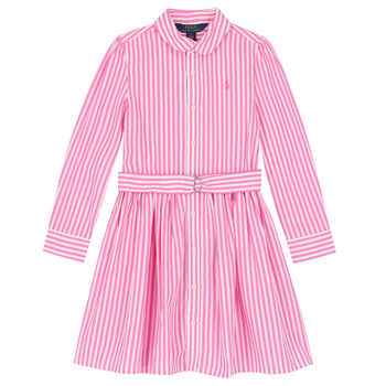 Girls Pink & White Striped Dress