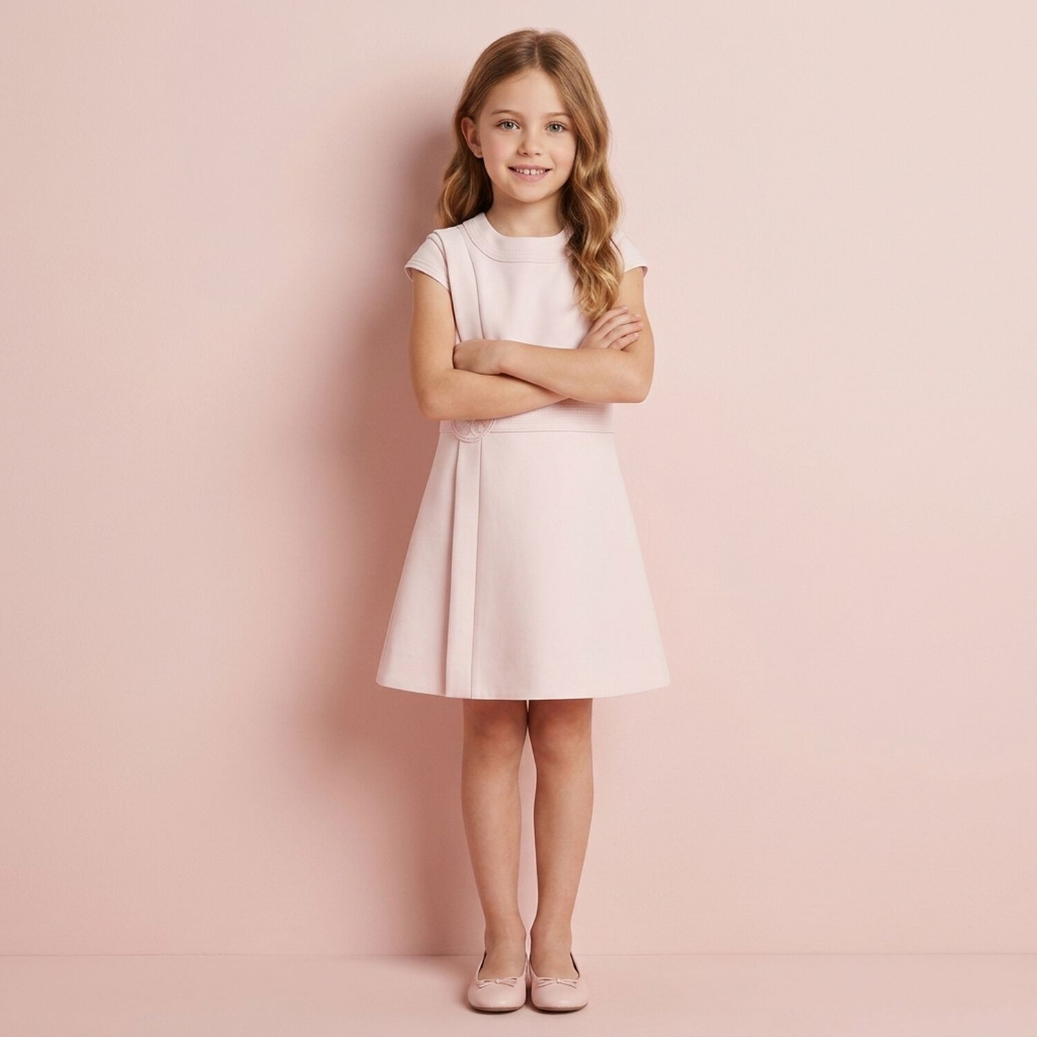 Girls Pink Crepe Dress, 1, hi-res