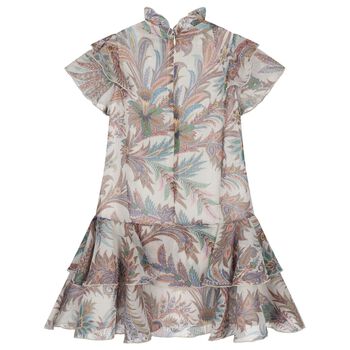 Girls Beige Paisley Ruffle Tiered Dress