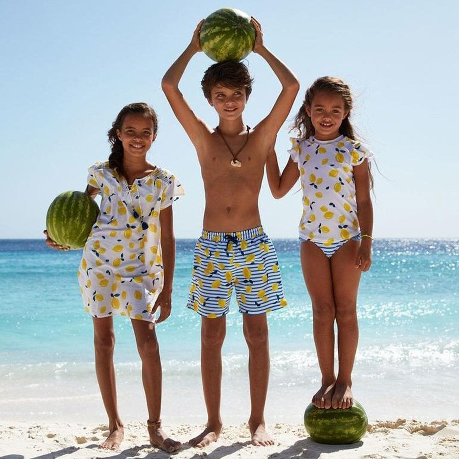 Girls White Sicilian Lemon  Rash Vest UPF 50+, 1, hi-res