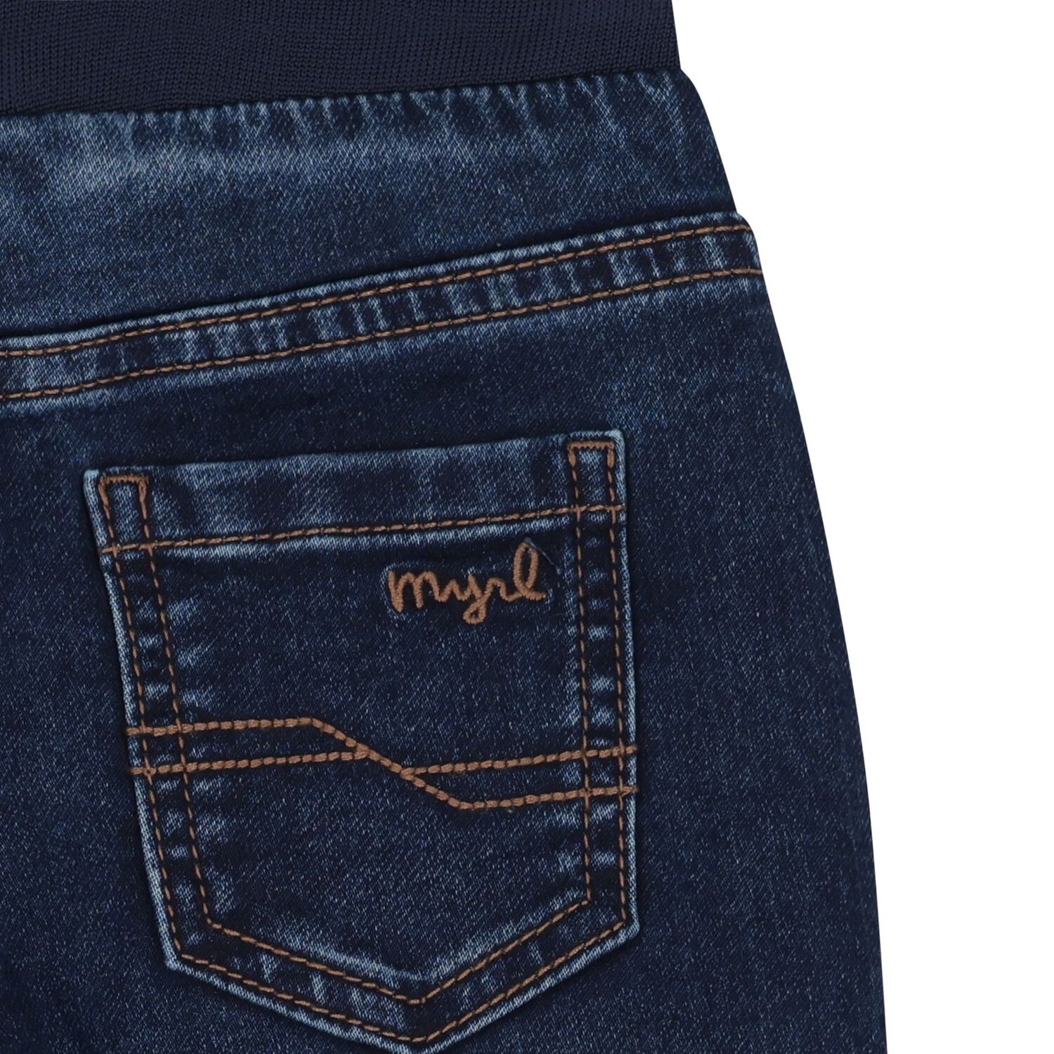 Younger Boys Navy Blue Denim Joggers, 1, hi-res