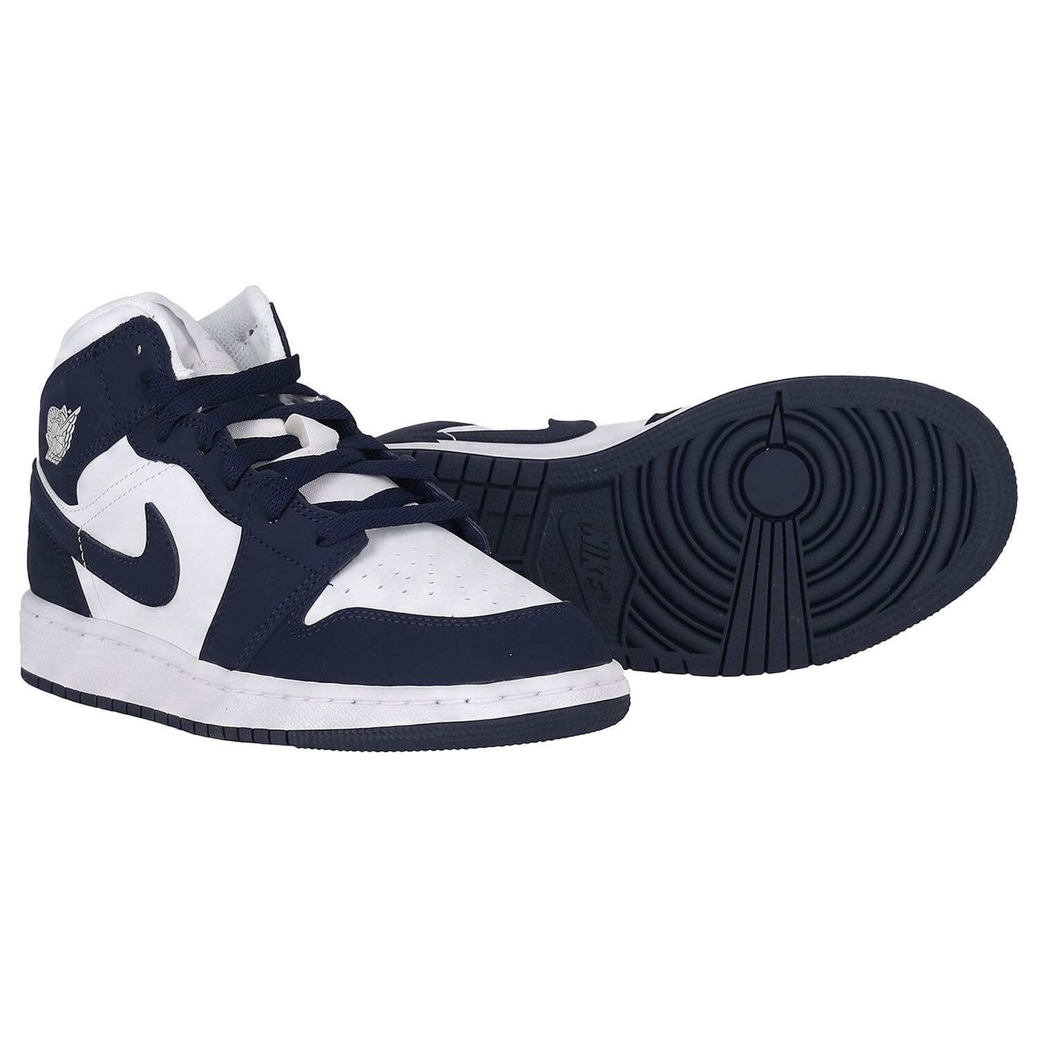 Navy Blue & White Air Jordan 1 Mid Trainers, 1, hi-res