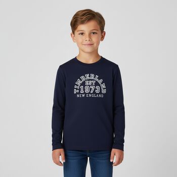Boys Navy Blue & White Long Sleeve Top ( 2-Pack )