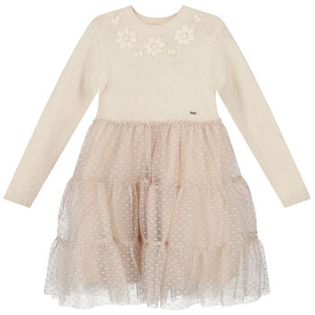 Girls Ivory Knitted Tulle Dress