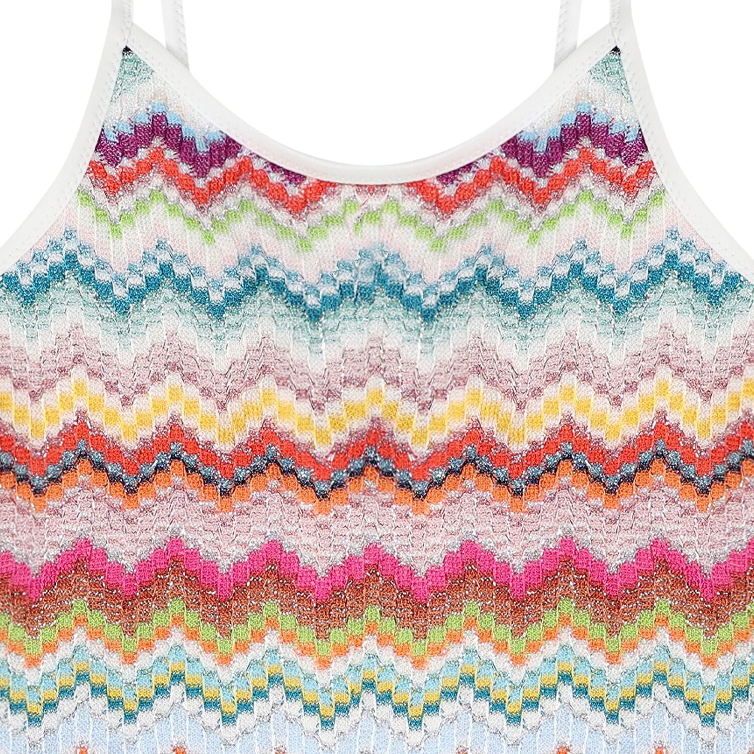 Girls Multi-Coloured Zig Zag Crochet Swimsuit, 1, hi-res