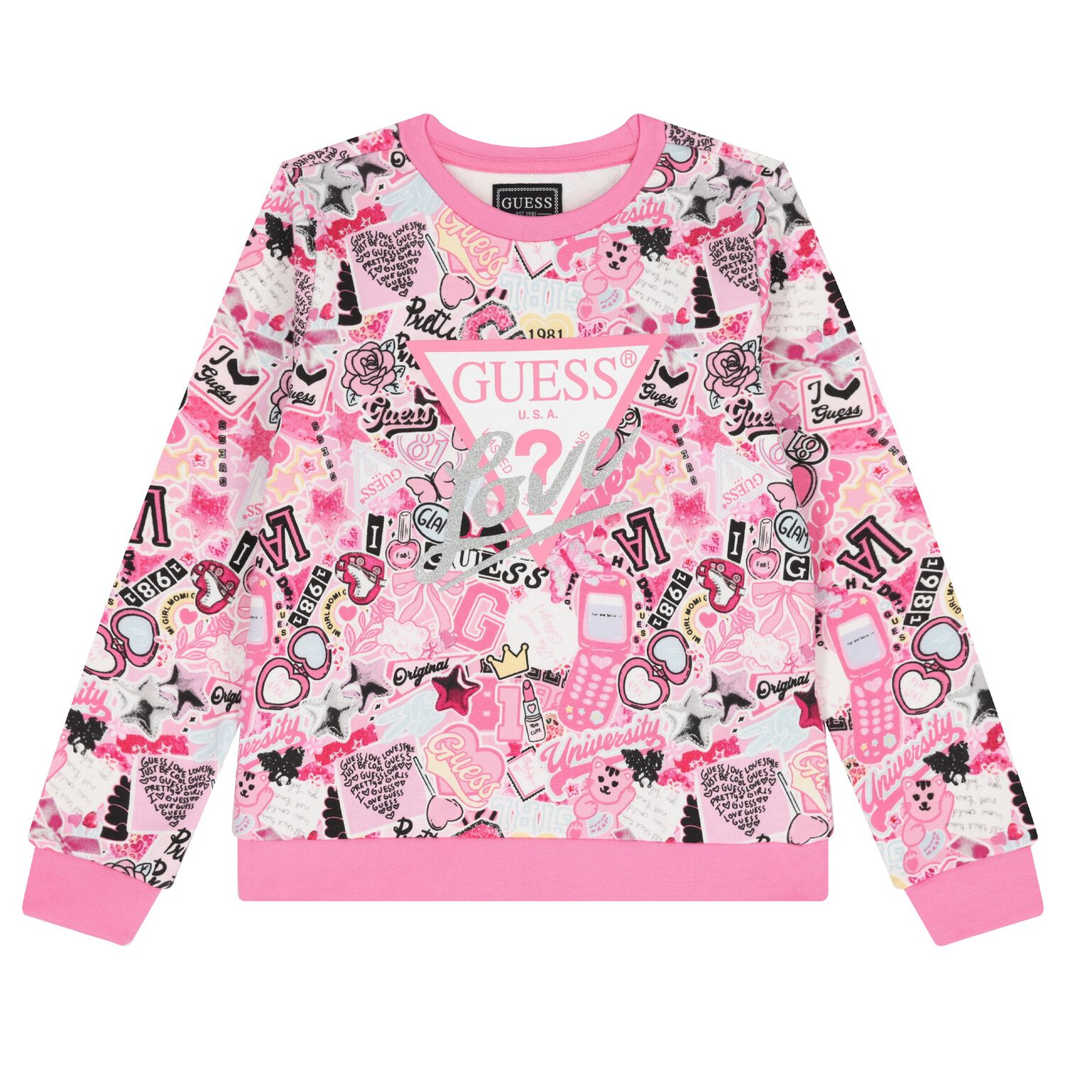 Girls Pink Logo Swearshirt, 1, hi-res image number null