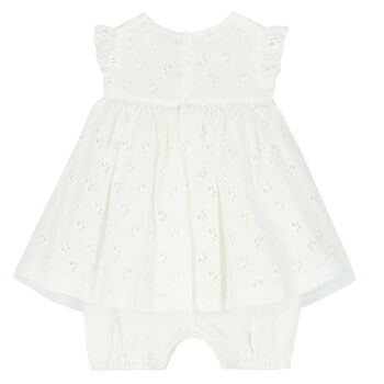 Girls White Cotton Dress Romper