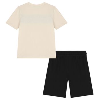 Boys Beige  & Black Logo Shorts Set