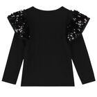 Girls Black Sequin Long Sleeve Top, 2, hi-res