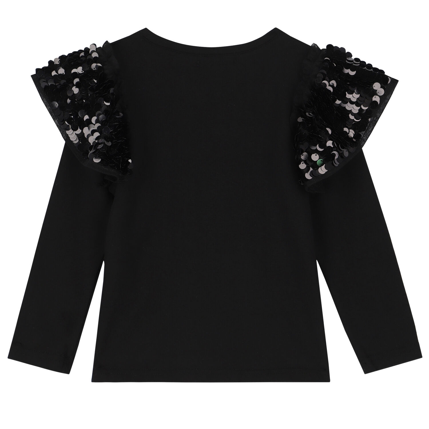 Girls Black Sequin Long Sleeve Top, 2, hi-res
