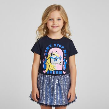 Girls Navy Blue Pony T-Shirt