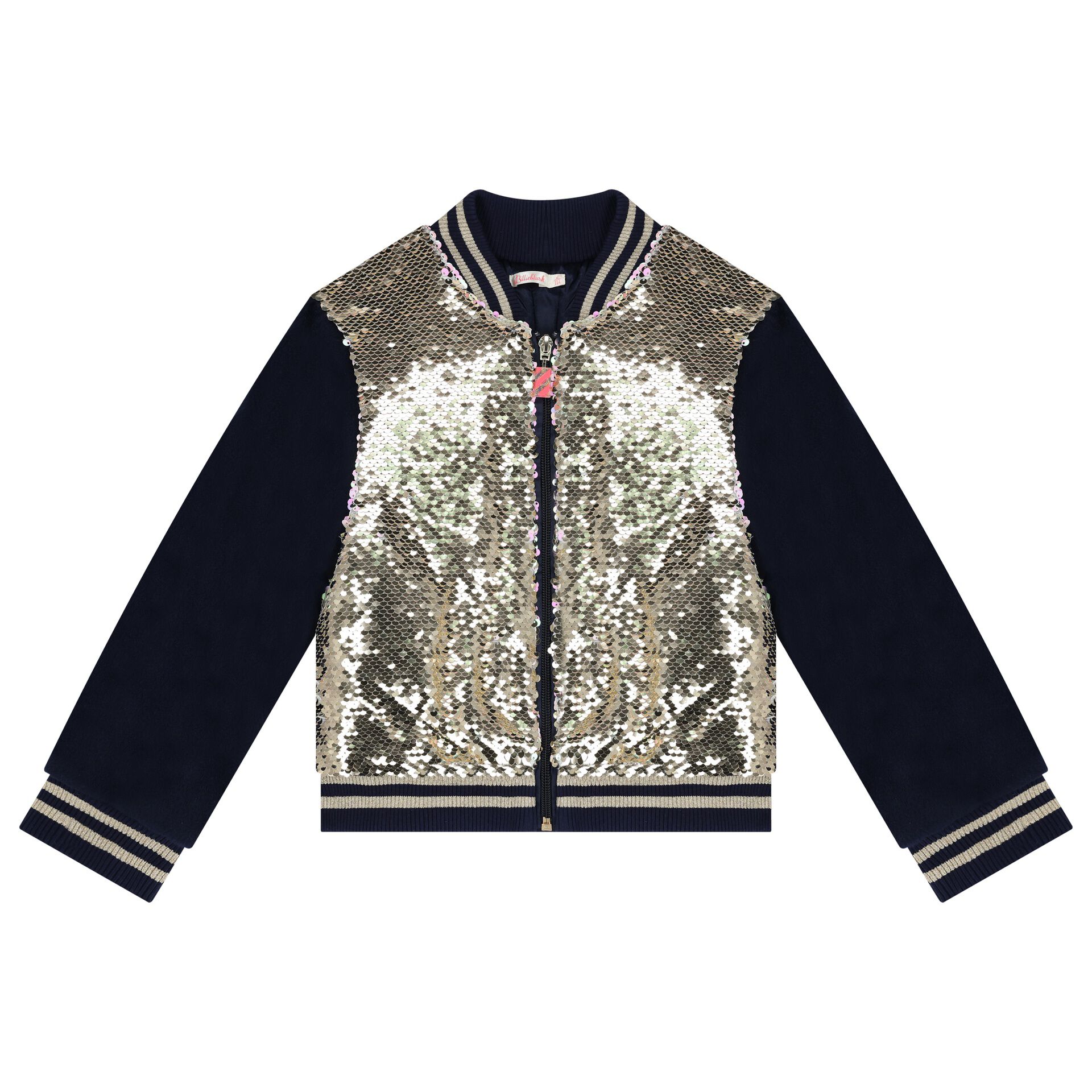 BILLIEBLUSH Girls Navy Blue Gold Sequin Zip Up Top Junior Couture USA