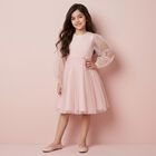 Girls Pink Sheer Sleeves Tulle Dress, 1, hi-res