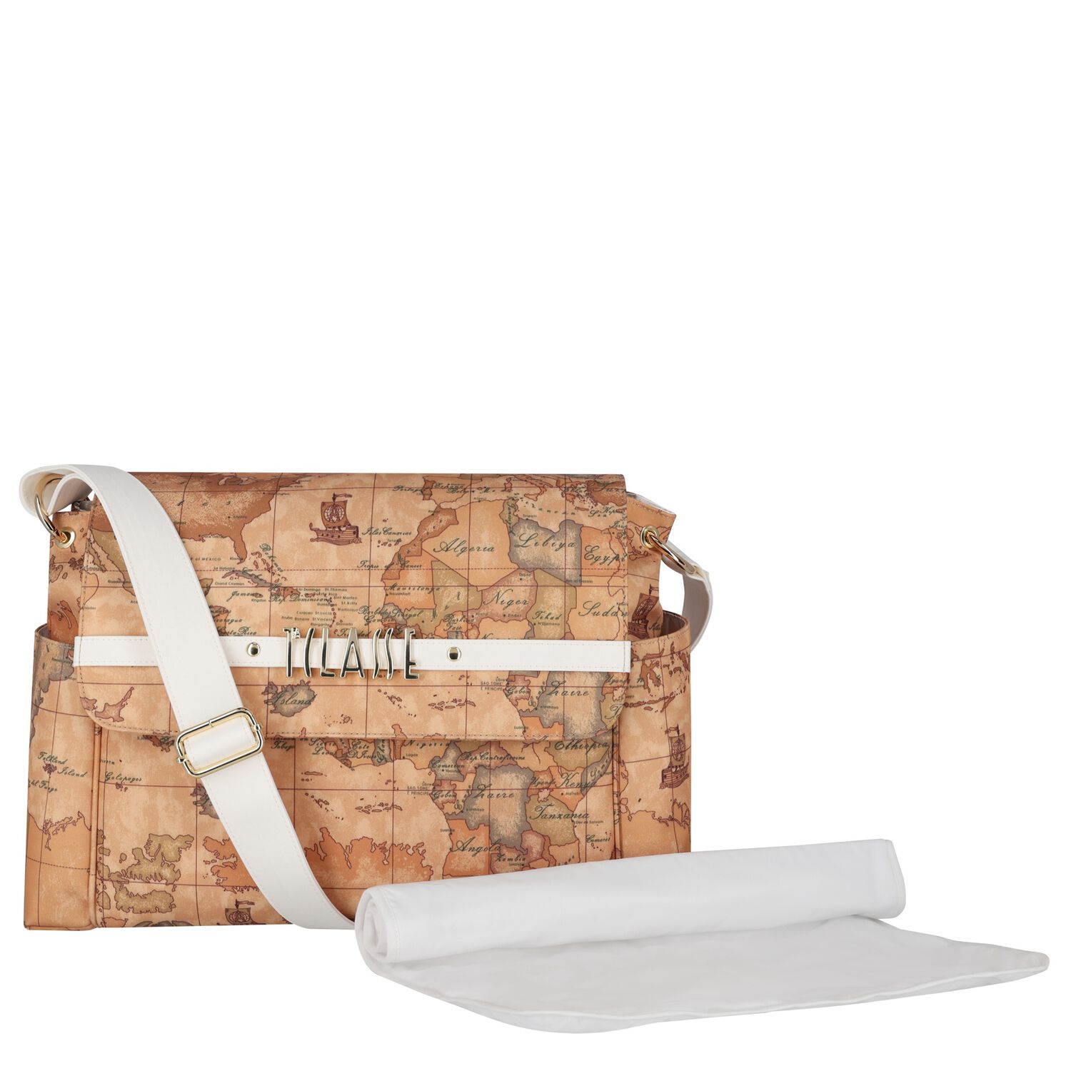 Beige & White Geo Map Baby Changing Bag, 1, hi-res