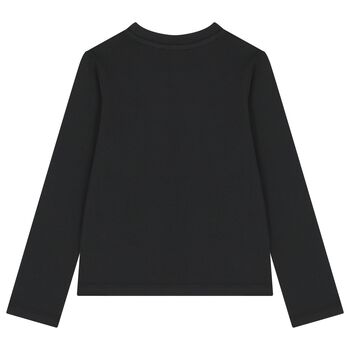 Girls Black Embellished Logo Long Sleeve Top