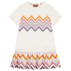 Girls Ivory & Pink Zig Zag Logo Dress, 1, hi-res