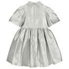Girls Metallic Silver Glittery Bows Dress, 1, hi-res