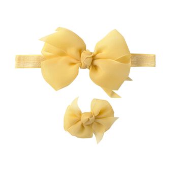 Girls Yellow Bow Headband & Clip Set