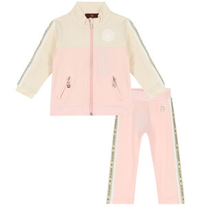 Younger Girls Ivory & Pink Logo Tracksuit