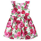 Girls White & Pink Rose Satin Dress, 1, hi-res