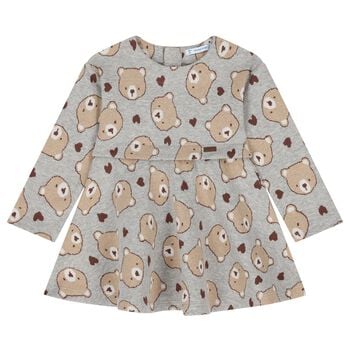 Younger Girls Grey & Beige Teddy Bear Dress