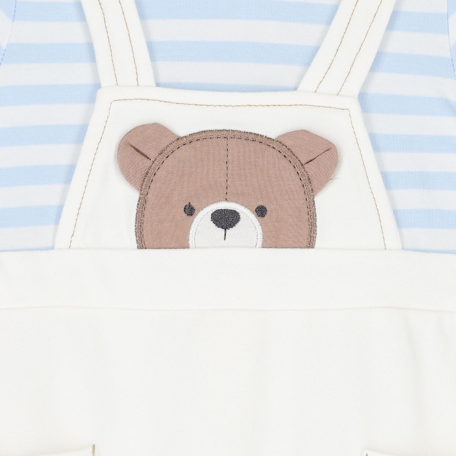 Baby Boys White & Blue Dungaree & Hat Set, 3, hi-res