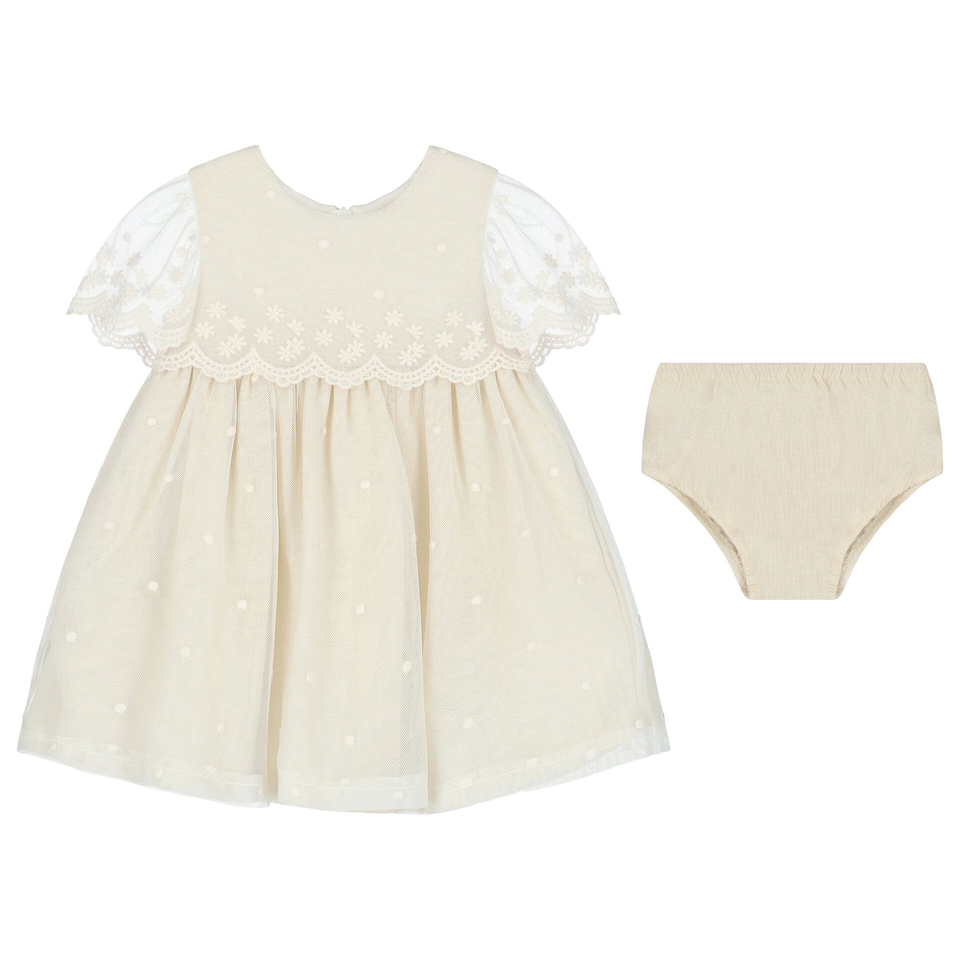 Mayoral Baby Girls White Beige Dress Set Junior Couture Bahrain