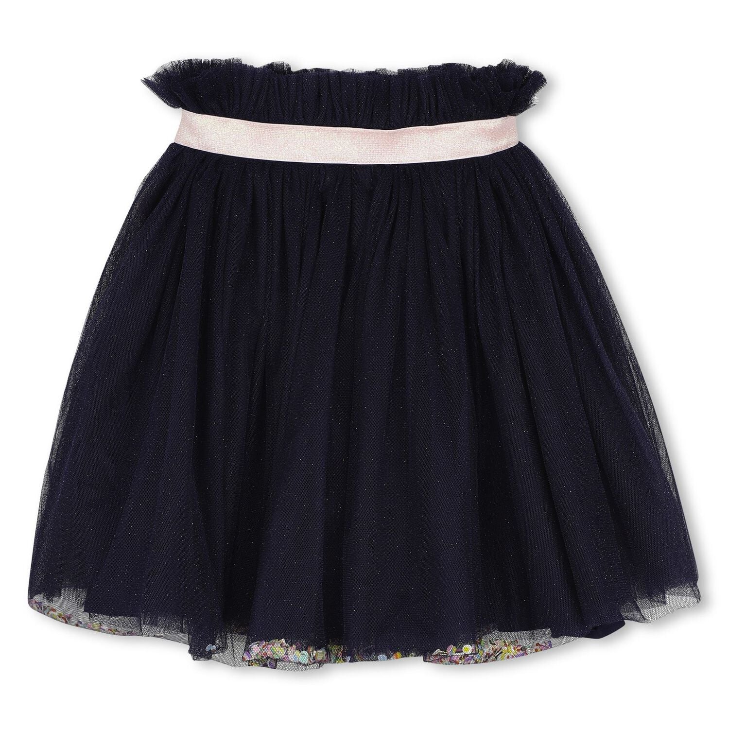 Girls Navy Blue Glitter Tulle Skirt, 1, hi-res