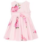 Girls Pink Bow Peony Dress, 1, hi-res