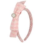 Girls Pink Tweed Bow Headband, 1, hi-res